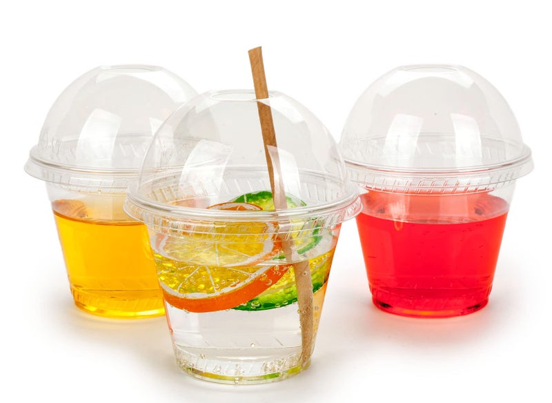Golden Apple Cup series, 9oz Clear Plastic cups with Dome lids with hole 50sets, BPA Free - Image 1